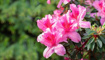 Azalea flowering in the garden, with copy space