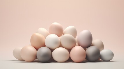 Fototapeta premium Pastel Beige Easter Eggs on Background, 3D Render for Happy Easter Celebration or Sale Banner 