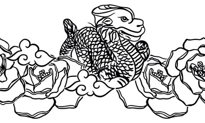 Chinese dragon, seamless border, vector. Chinese New Year. Traditional greeting cards, invitations, large banners, posters, gift wrapping.