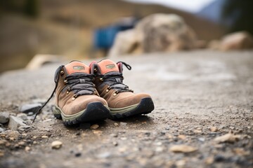 Fototapeta premium lone hiking boot on a rocky mountain path