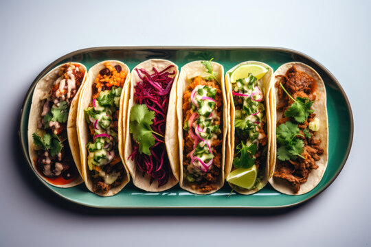 
Photo of a plate of delicious tacos, showcasing different toppings and textures in a minimalistic style