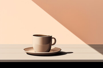 A captivating visual narrative presenting a minimalist black coffee in a stylish mug, set against a plain background in consistent shades of muted grays, emphasizing the simplicity.