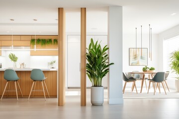 tall plant barriers creating private zones in open floor plan