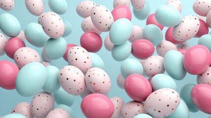 Vibrant pastel and gold speckled easter eggs background - 3d render for happy easter celebrations, big hunt, or sale banner