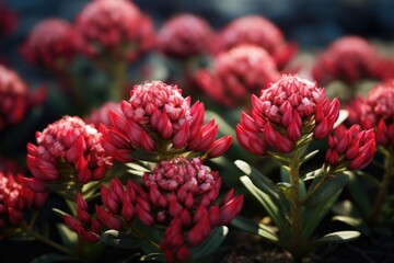 A bunch of pink flowers in a field. Pink clover flowers on a field