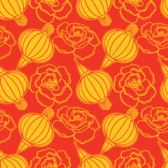 Chinese lanterns, seamless oriental pattern, vector. Chinese New Year. Greeting cards, invitations, large banners, wrapping paper, textiles, wallpaper