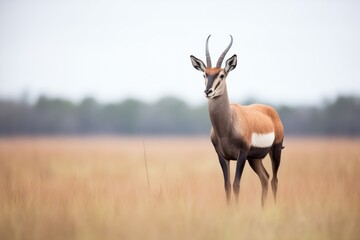 lone roan antelope standing alert on savannah