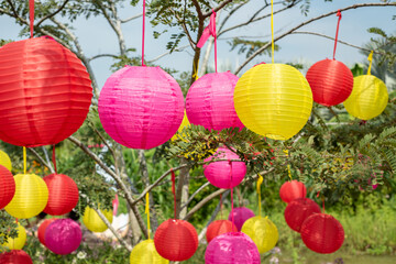 Fototapeta na wymiar Vietnam new year lantern decoration in the garden