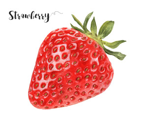 Watercolor illustration of strawberry close up. A hand-drawn painting.