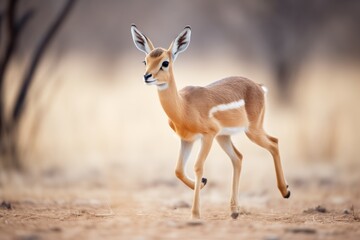 gazelle in stride with ears back - obrazy, fototapety, plakaty
