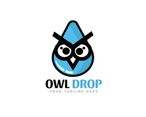 smart green drop water blue owl logo icon symbol design template illustration inspiration
