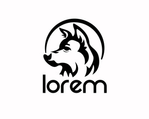 elegant silhouette head rustic dog art logo design template illustration