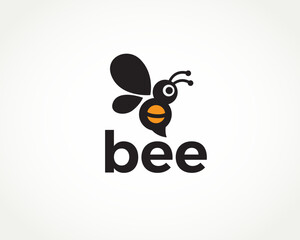 Simple cute flying bee logo design template illustration