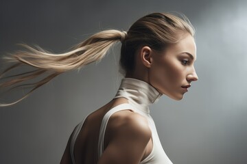 A modern young woman. Sports woman with a smooth ponytail. dancer - obrazy, fototapety, plakaty