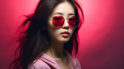 Pink Passion: Korean Beauty Dazzles in Sunglasses, generative ai