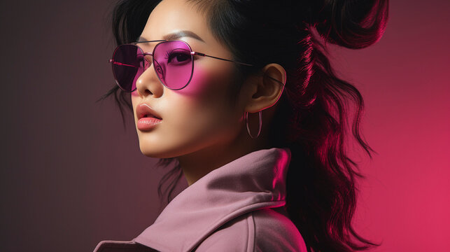 Sunglasses Sophistication: Korean Beauty Dazzles in Pink, generative ai