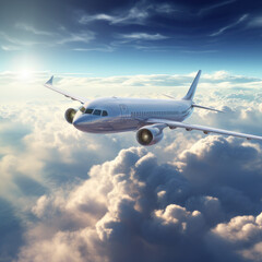 Aircraft soaring above the cloud-draped earth