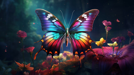 Fototapeta na wymiar A butterfly wings landing on a flower