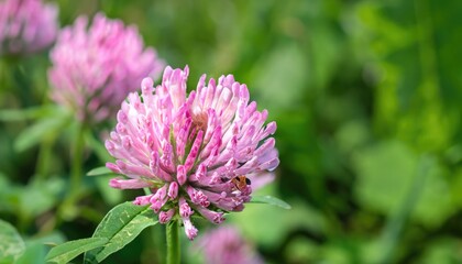 Clover flowering in the garden, with copy space