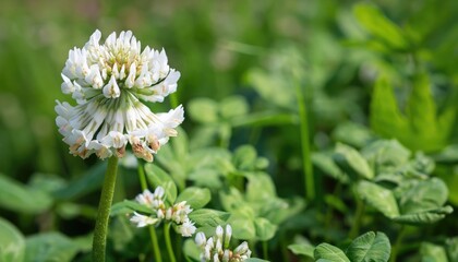 Clover flowering in the garden, with copy space