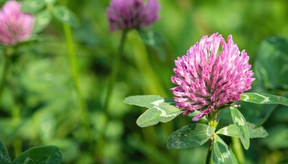 Clover flowering in the garden, with copy space