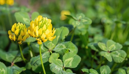 Clover flowering in the garden, with copy space