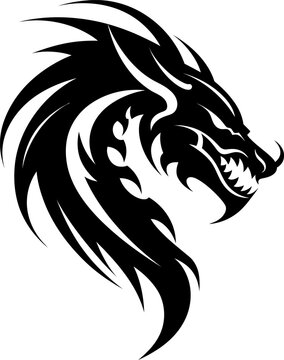 Dragon tattoo silhouette in black color. Vector template design for tattoo design.