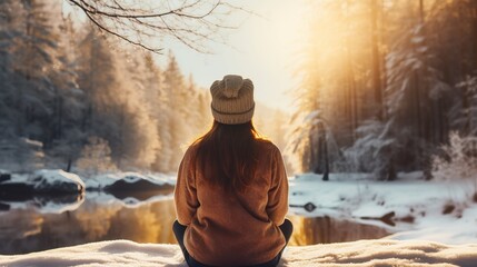 Winter serenity: tranquil meditation amidst nature's embrace for mindfulness and relaxation