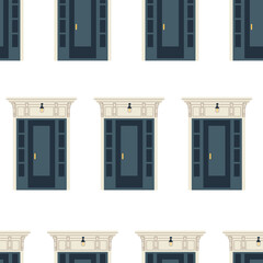 Front doors of residential houses seamless pattern. Home entrances exteriors. Luxury vintage antique. Different entries from street. Flat vector illustrations isolated on white background