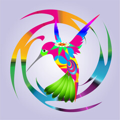 composition with a colorful hummingbird on the background of a colorful element - 706261927