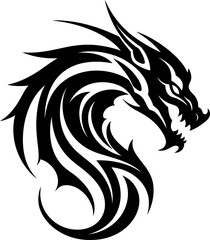 Dragon tattoo silhouette in black color. Vector template design for tattoo.