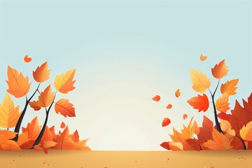 Fall Leaves Happy Thanksgiving Horizontal Vector Illustration