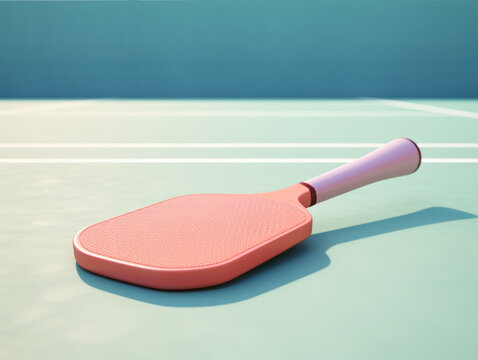 Pink Ping Pong Paddle on Blue Table Tennis Surface