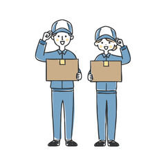 ダンボールを持った配達員の男女