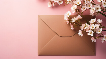 Pink envelope and blank form with flowers