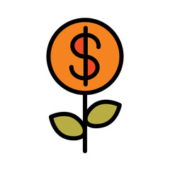Money Dollar Plant Filled Outline Icon