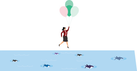 Accidents and Disasters, Shark, Hot Air Balloon, Balloon, Mid-Air, Animal Fin, Businesswoman
