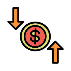 Money Growth Down Filled Icon Outline
