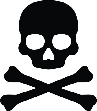 Crossbones or death skull, danger or poison flat vector icon . Skull and bones, a mark of the danger warning, isolated on transparent background. used for mobile, app, logo design, web sites or UI.