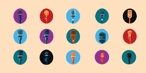 microphone icon collection, singing symbol, speaking set of microphone illustration
