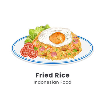 Hand drawn vector illustration of fried rice or nasi goreng indonesian food