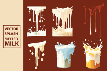 Milk and chocolate liquid collide, melt, splash, design element for sweet drinks and food.