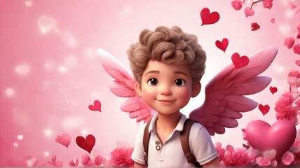 Fototapeta premium Pictures for Valentine's Day Cupid and pink heart