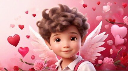 Fototapeta premium Pictures for Valentine's Day Cupid and pink heart