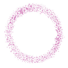 Pink star glitter circle frame. Pink sparkle confetti. Star Circle frame on transparent background.

