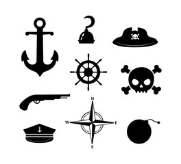 Set of Nautical and Pirates icon Vector Illustration on white Background