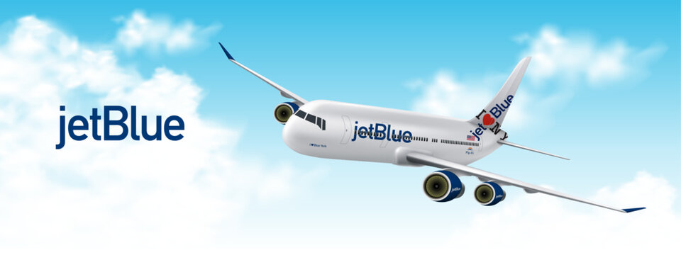 Aircraft of jetBlue Airways, I Love Blue York, Top 55 of The World's Top 100 Airlines in 2023 (Vector)