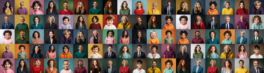 Panorama portrait collage of differernt generations - obrazy, fototapety, plakaty