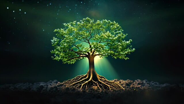 A tree with intertwined roots and branches, symbolizing the interconnectedness and growth experienced on a fertility journey.