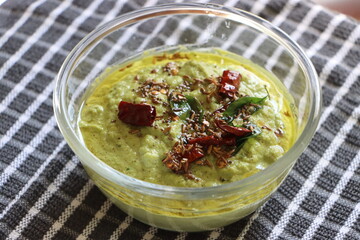 coconut chutney, indian food, tempered with spices